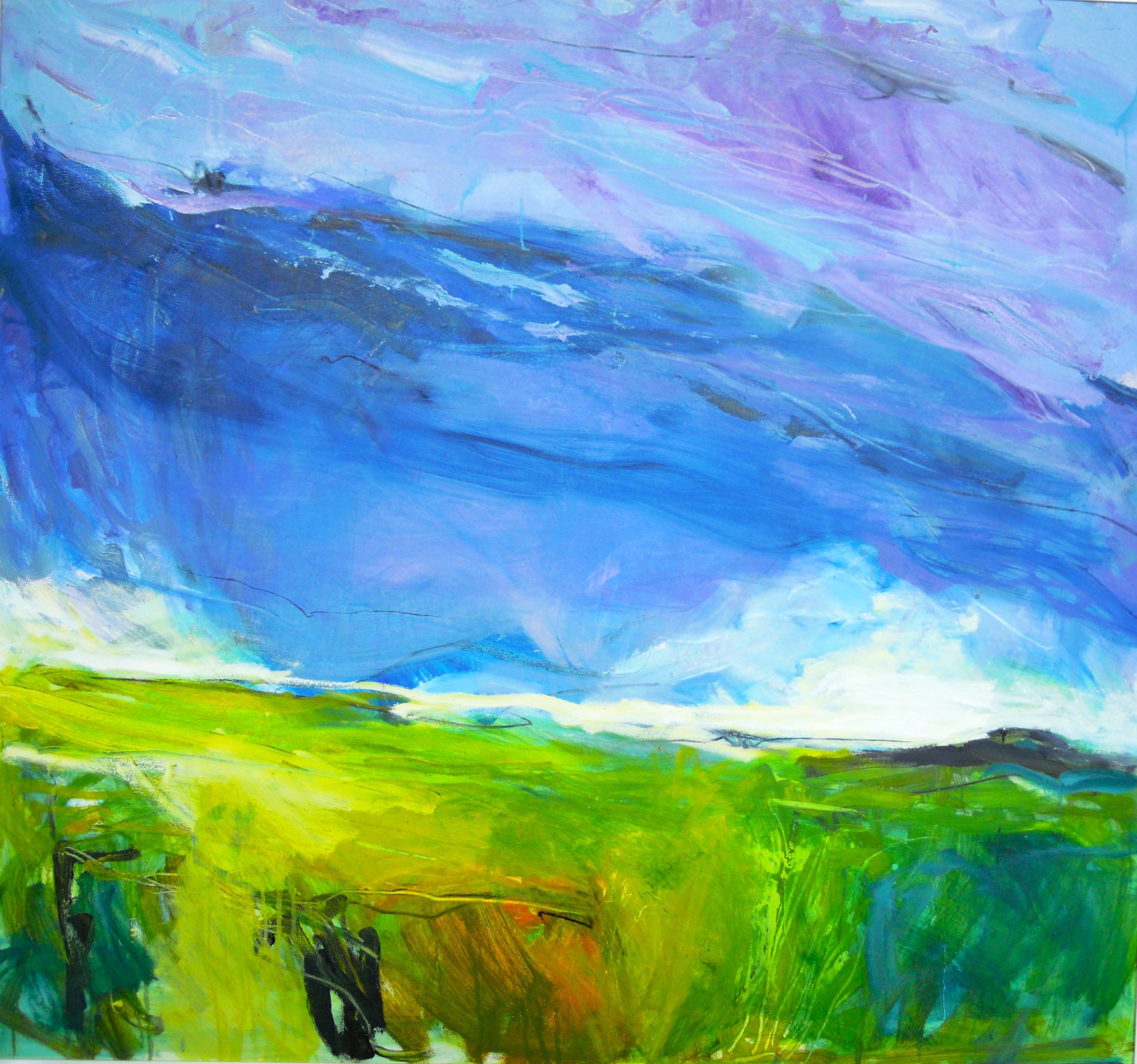 Landschap 'Kobalt-violet', h. 140 x br. 150cm