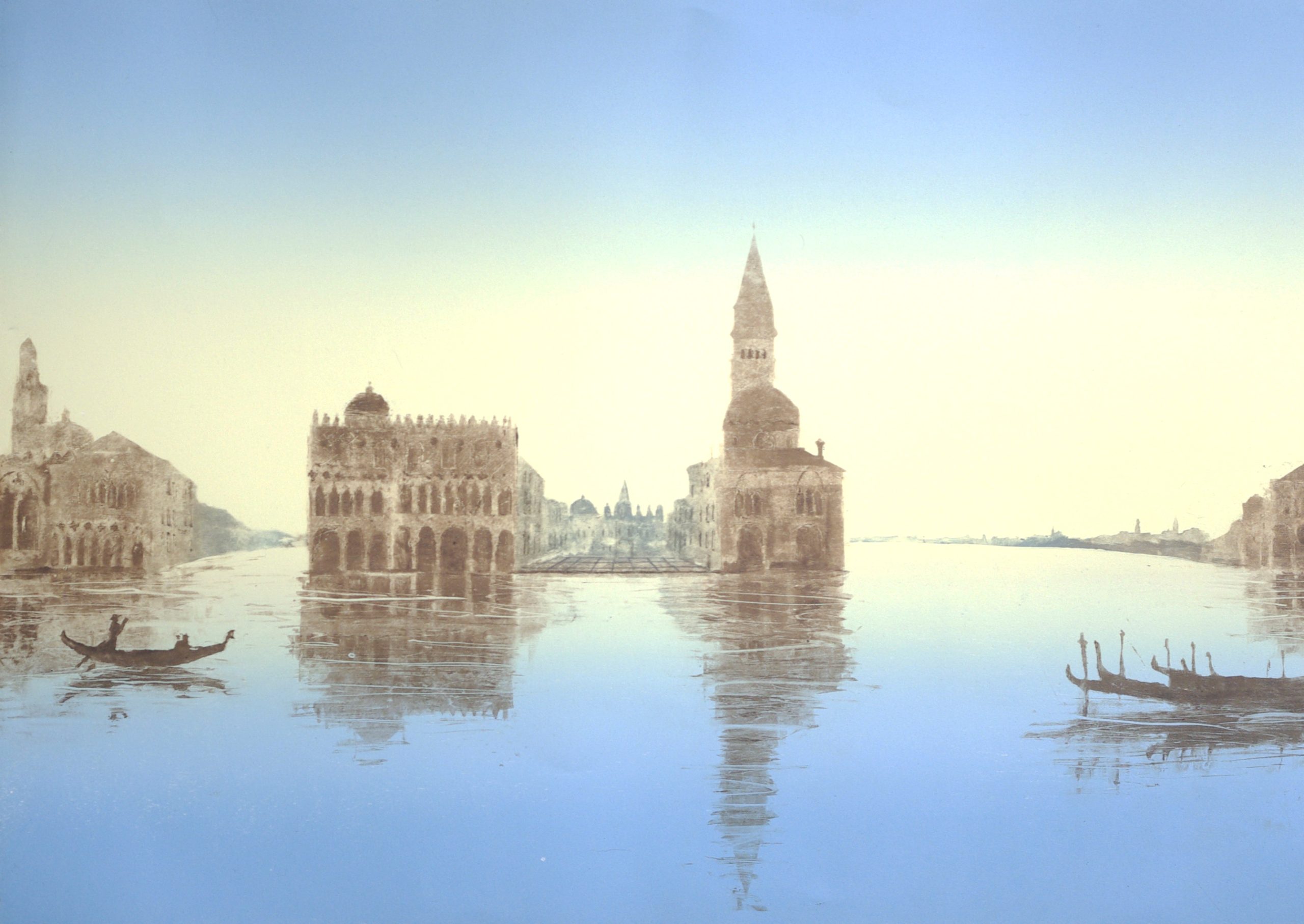 Venetiaanse spiegelingen', 2025, houtsnede:monotype, 50 x 70 cm(best)