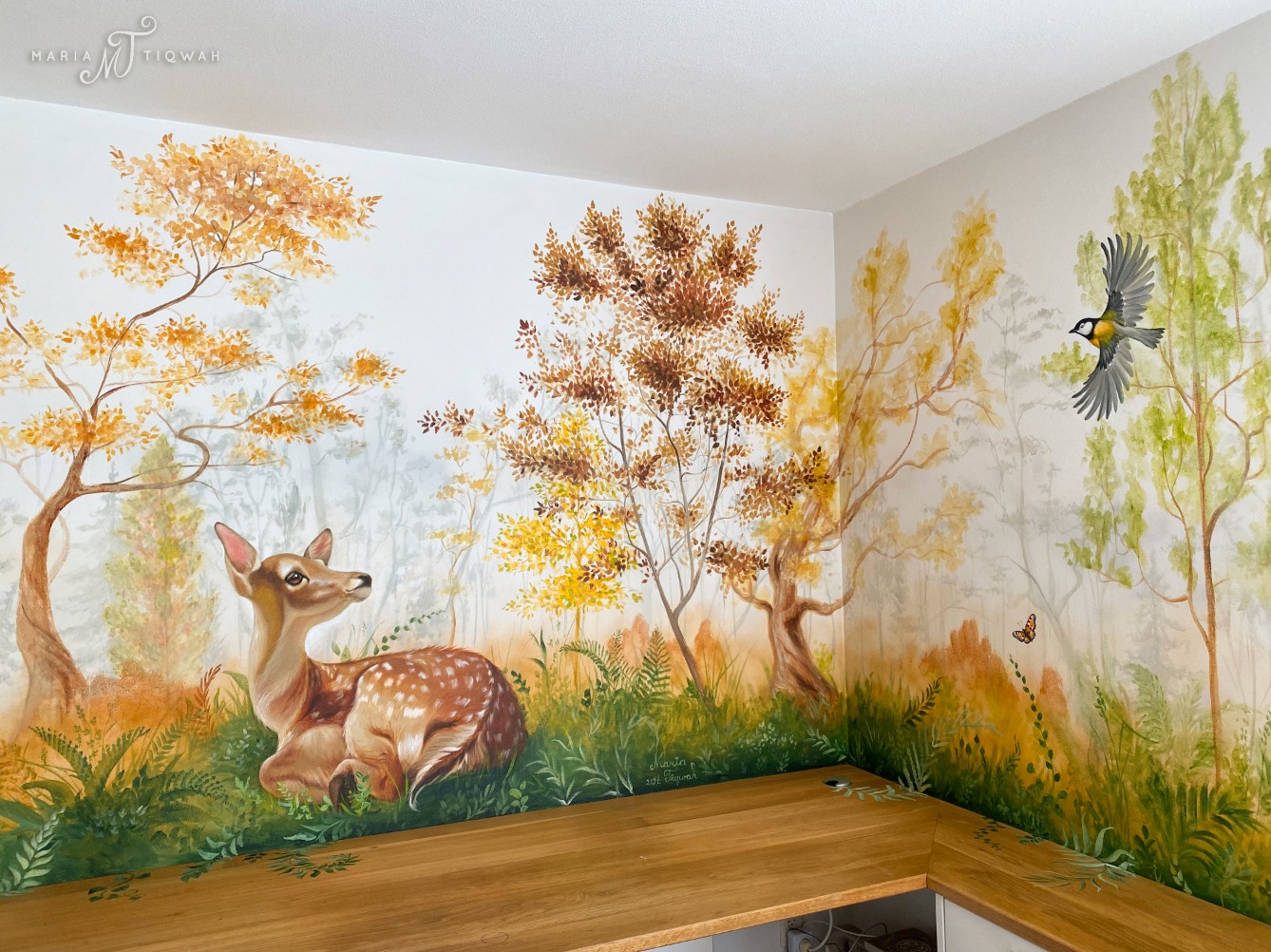 Muurschildering bos (detail) 170x570cm