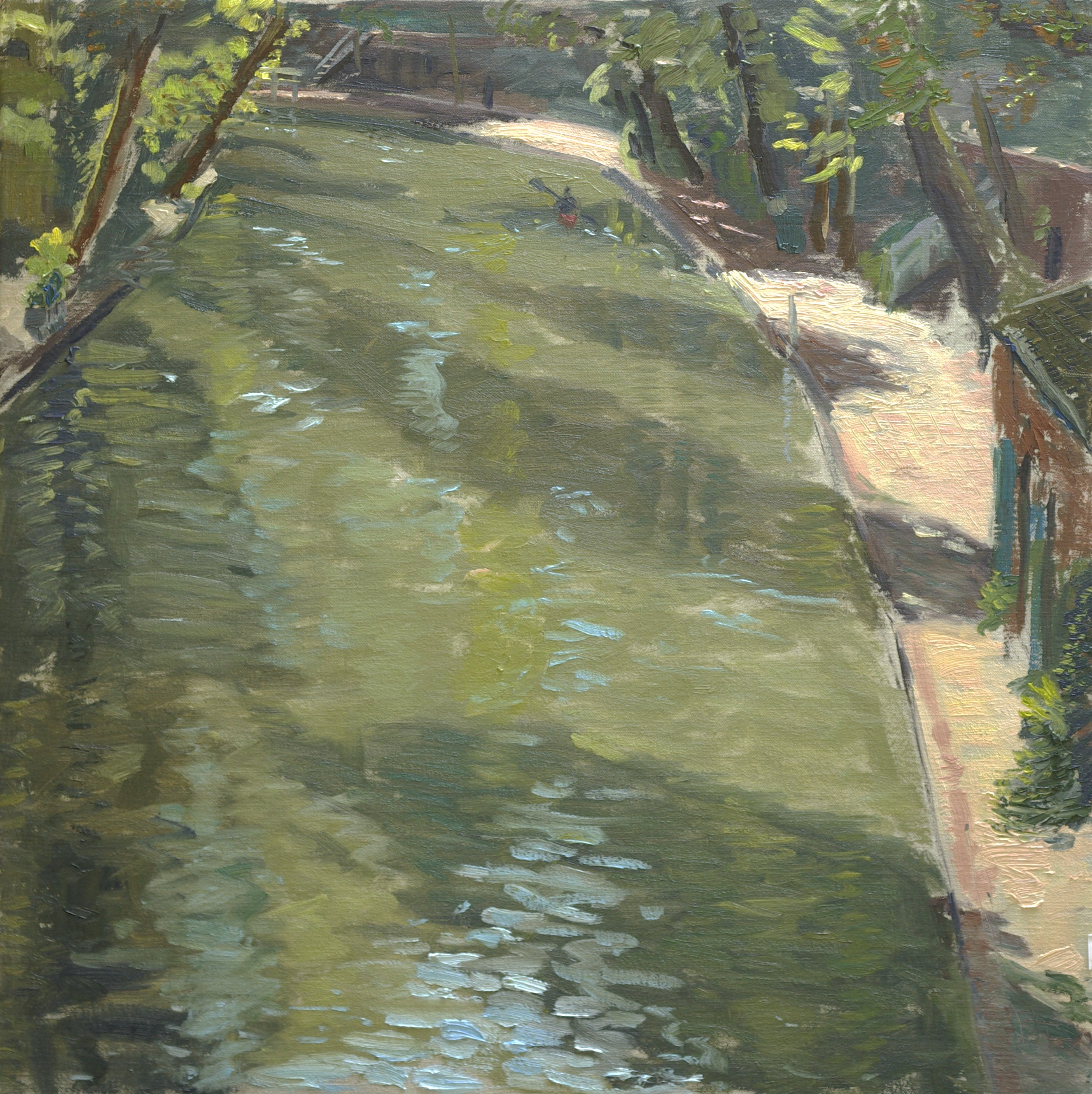 Zonlicht Oude Gracht', Olieverf op linnen, 55 x 55 cm